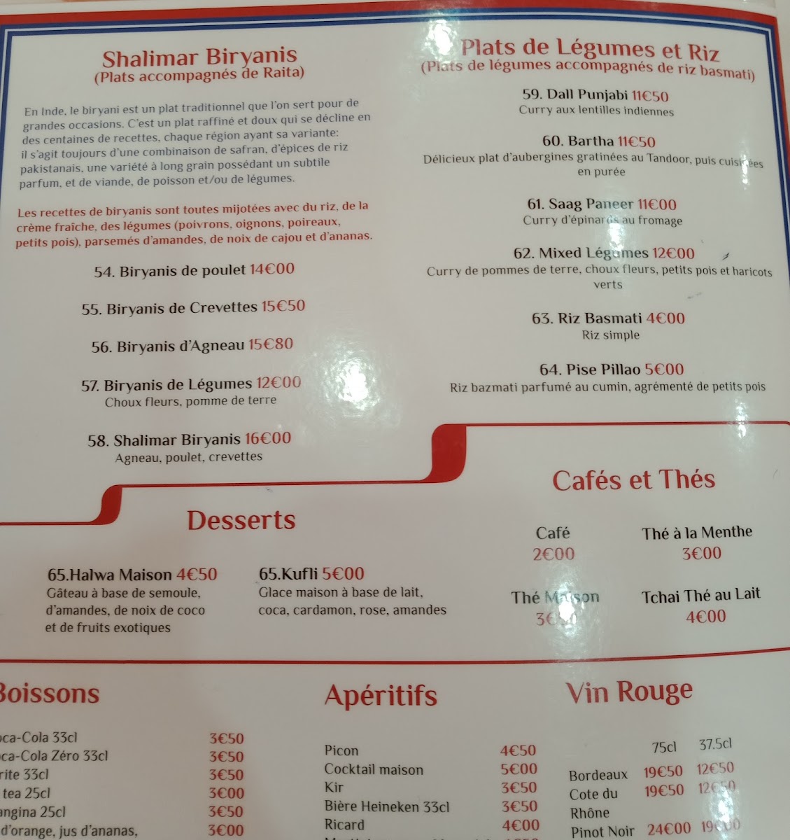 Menu - Le Shalimar Metz photo 1