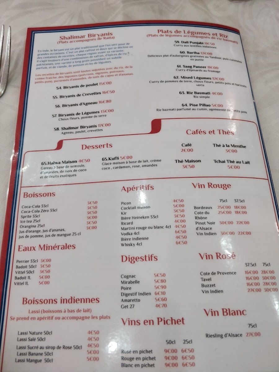 Menu - Le Shalimar Metz photo 2