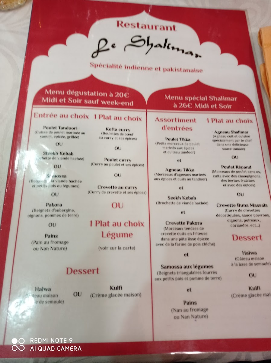 Menu - Le Shalimar Metz photo 4
